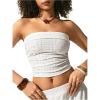 imageOYOANGLE Womens Eyelet Embroidered Tube Top Strapless Ruched Slim Fit Y2K Crop Bandeau TopsWhite