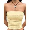imageOYOANGLE Womens Eyelet Embroidered Tube Top Strapless Ruched Slim Fit Y2K Crop Bandeau TopsYellow