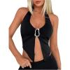 imageOYOANGLE Womens Halter Deep V Neck Slit Tank Top Sleeveless Crop Tops Festival Rave OutfitBlack