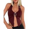 imageOYOANGLE Womens Halter Deep V Neck Slit Tank Top Sleeveless Crop Tops Festival Rave OutfitBurgundy