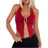 imageOYOANGLE Womens Halter Deep V Neck Slit Tank Top Sleeveless Crop Tops Festival Rave OutfitRed