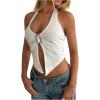 imageOYOANGLE Womens Halter Deep V Neck Slit Tank Top Sleeveless Crop Tops Festival Rave OutfitWhite