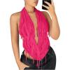 imageOYOANGLE Womens Halter Neck Front Draped Backless Tank Tops Tie Backless Asymmetrical Hem Y2K Crop TopHot Pink