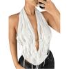 imageOYOANGLE Womens Halter Neck Front Draped Backless Tank Tops Tie Backless Asymmetrical Hem Y2K Crop TopWhite