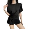 imageOYOANGLE Womens Knot Side Asymmetrical T Shirt Crew Neck Short Sleeve Casual Tee TopBlack