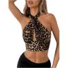 imageOYOANGLE Womens Leopard Print Criss Cross Halter Tank Top Cut Out Backless Y2K Crop TopsBrown
