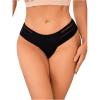 imageOYOANGLE Womens Mesh Sheer Cheeky Thong No Show Panties Low Rise Soft Lingerie UnderwearBlack