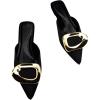 imageOYOANGLE Womens Metal Decor Flats Pointed Toe Slip On Backless Elegant Mule ShoesBlack