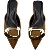 imageOYOANGLE Womens Metal Decor Flats Pointed Toe Slip On Backless Elegant Mule ShoesBrown