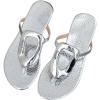 imageOYOANGLE Womens Metal Decor Flip Flop Thong Sandals Comfortable Slip on Flat SandalsSilver