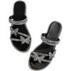 imageOYOANGLE Womens PU Leather Rhinestone Sandals Butterfly Strappy Flat Open Toe Elegant Slides SandalsBlack