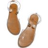 imageOYOANGLE Womens Pearl Decor Clear Straps Open Toe Flat Sandals Leather Outdoor Beach SandalsApricot