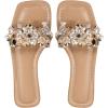 imageOYOANGLE Womens Rhinestone Flower Decor Clear Strap Sandals Square Toe Flat SandalsApricot