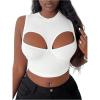 imageOYOANGLE Womens Ribbed Knit Cut Out Tank Top Crew Neck Sleeveless Party Crop TopsWhite