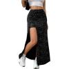 imageOYOANGLE Womens Split Thigh Sparkly Maxi Skirt High Waisted Party Nightclub Asymmetrical Pencil SkirtsBlack