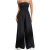 imageOYOANGLE Womens Strapless Jumpsuits Ruched Wide Leg Long Pants RomperBlack
