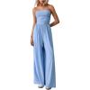 imageOYOANGLE Womens Strapless Jumpsuits Ruched Wide Leg Long Pants RomperLight Blue