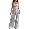 imageOYOANGLE Womens Strapless Jumpsuits Ruched Wide Leg Long Pants RomperLight Grey