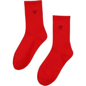imageOYOANGLE Womens 1 Pairs Casual Heart Print Crew Socks Athletic Ankle Dress SocksRed