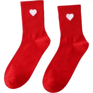 imageOYOANGLE Womens 1 Pairs Casual Heart Print Crew Socks Athletic Ankle Dress SocksRed Heart
