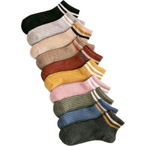 imageOYOANGLE Womens 10 Pairs Vintage Striped Ankle Socks Athletic Sport Casual Crew SocksMulticolor