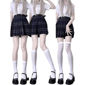 imageOYOANGLE Womens 3 Pairs Mid Calf Socks Over The Knee Thigh High Solid Breathable StockingsWhite