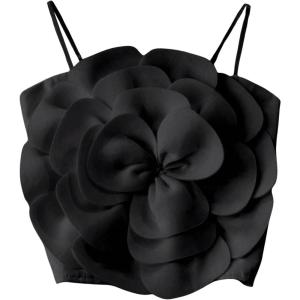 imageOYOANGLE Womens 3D Floral Cami Crop Tops Sleeveless Backless Summer Going Out Tops Vacation Party OutfitsBlack