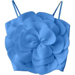 imageOYOANGLE Womens 3D Floral Cami Crop Tops Sleeveless Backless Summer Going Out Tops Vacation Party OutfitsBlue