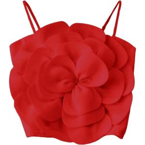 imageOYOANGLE Womens 3D Floral Cami Crop Tops Sleeveless Backless Summer Going Out Tops Vacation Party OutfitsBright Red
