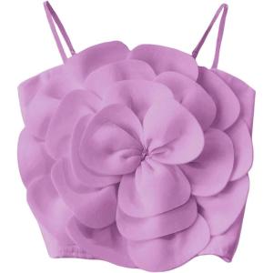 imageOYOANGLE Womens 3D Floral Cami Crop Tops Sleeveless Backless Summer Going Out Tops Vacation Party OutfitsPurple
