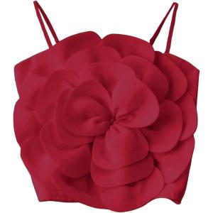 imageOYOANGLE Womens 3D Floral Cami Crop Tops Sleeveless Backless Summer Going Out Tops Vacation Party OutfitsRed