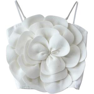 imageOYOANGLE Womens 3D Floral Cami Crop Tops Sleeveless Backless Summer Going Out Tops Vacation Party OutfitsWhite