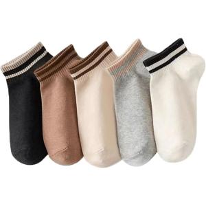 imageOYOANGLE Womens 5 Pairs Striped Print Crew Socks Knitted Lightweight Breathable Ankle Socks Sport Casual Athletic SocksMulticolor