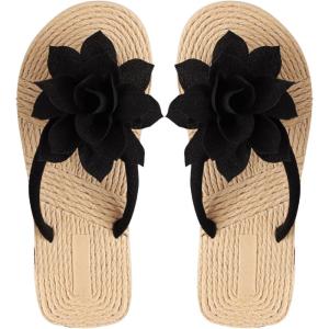 imageOYOANGLE Womens Applique Decor Open Toe Flip Flop Sandals Casual Outdoor Flat SlippersBlack