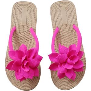imageOYOANGLE Womens Applique Decor Open Toe Flip Flop Sandals Casual Outdoor Flat SlippersHot Pink