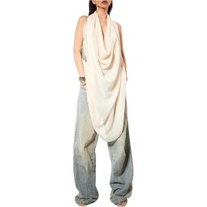 imageOYOANGLE Womens Backless Cowl Neck Sleeveless Tank Top Draped Front Chiffon Trendy TopsApricot