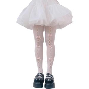 imageOYOANGLE Womens Bow Knot Hollow Out Lace Tights Thigh High Fishnet Stockings PantyhosePink