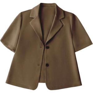 imageOYOANGLE Womens Button Down Short Sleeve Suit Blazers Lapel Neck Casual Work Office JacketsBrown