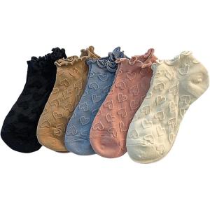 imageOYOANGLE Womens Cute Heart Pattern Crew Socks Knit Lettuce Edge Low Cut Socks Soft Comfortable Novelty SocksMulticolor