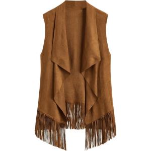 imageOYOANGLE Womens Fringe Suede Western Cowgirl VestsBrown