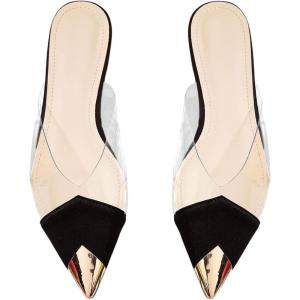 imageOYOANGLE Womens Metallic Transparent PVC Pointed Toe Flat Shoes Slip On Casual Outdoor Flat MulesBlack