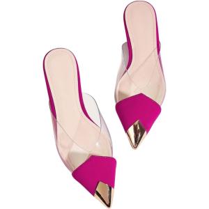 imageOYOANGLE Womens Metallic Transparent PVC Pointed Toe Flat Shoes Slip On Casual Outdoor Flat MulesRed Violet