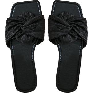 imageOYOANGLE Womens Metallic Twist Front Open Toe Flat Sandals Fashion Slide SandalsBlack