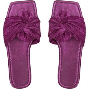 imageOYOANGLE Womens Metallic Twist Front Open Toe Flat Sandals Fashion Slide SandalsPurple