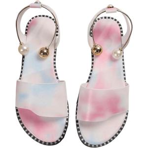 imageOYOANGLE Womens Pearl Decor Clear Straps Open Toe Flat Sandals Leather Outdoor Beach SandalsMulticolor