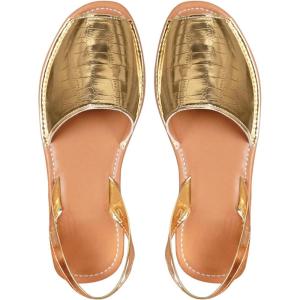 imageOYOANGLE Womens Peep Toe Slingback Flat Sandals Summer Comfortable Outdoor Casual SlidesGold