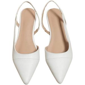 imageOYOANGLE Womens Pointed Toe Slingback Flats Slip on Flats Casual Dressy Office Work ShoesWhite
