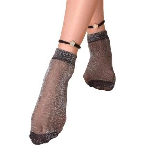 imageOYOANGLE Womens Sheer Glitter Ankle Socks Silky Transparent Socks Sparkly Shiny Short SockBlack