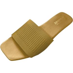 imageOYOANGLE Womens Single Band Square Open Toe Slide Sandals Summer Slip on Flat SandalsGold
