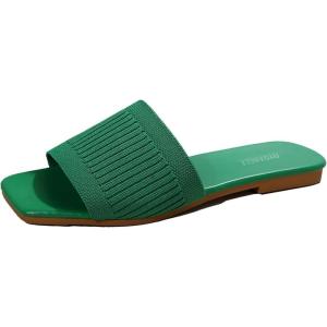 imageOYOANGLE Womens Single Band Square Open Toe Slide Sandals Summer Slip on Flat SandalsGreen